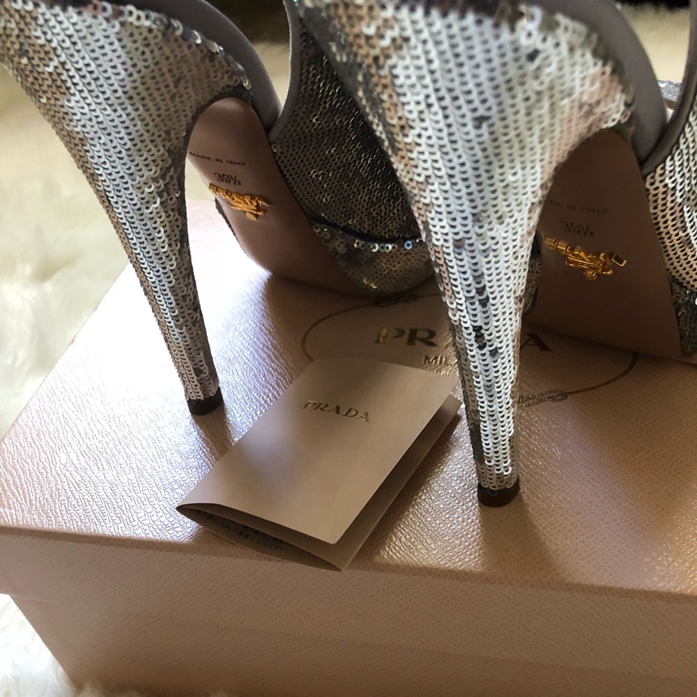 ❌SOLD❌ Prada Sequin Embellished Peep Toe Heels - Picture 6 of 8